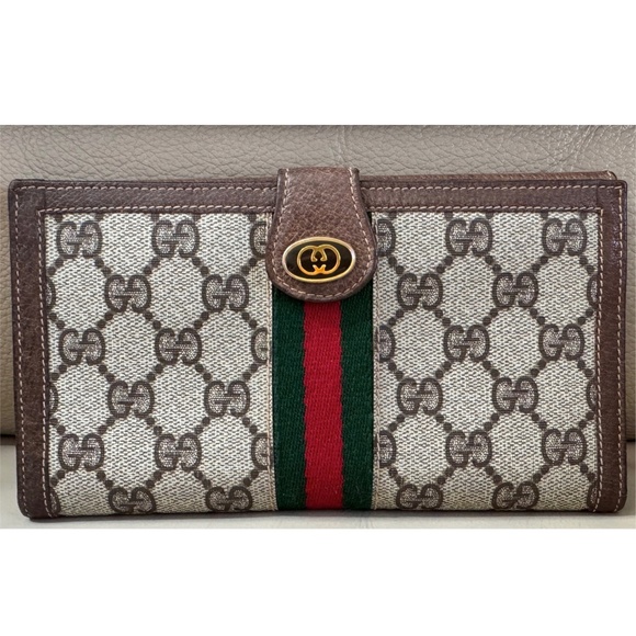 Gucci Handbags - Authentic Vintage Gucci Ophidia Web Brown Monogram Canvas Leather Bifold Wallet